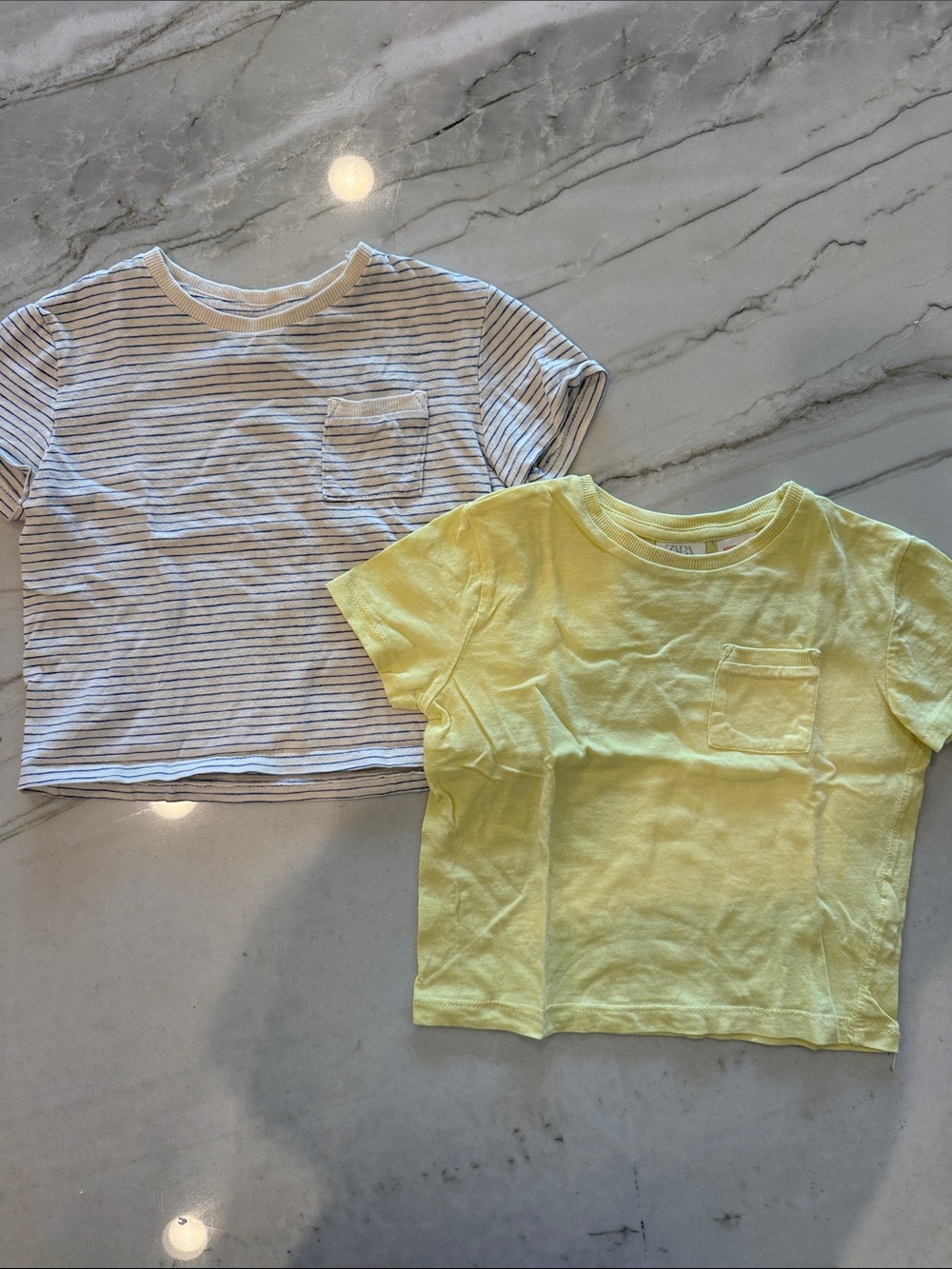 Zara Baby Blue Striped Tee & Yellow Pocket Tee